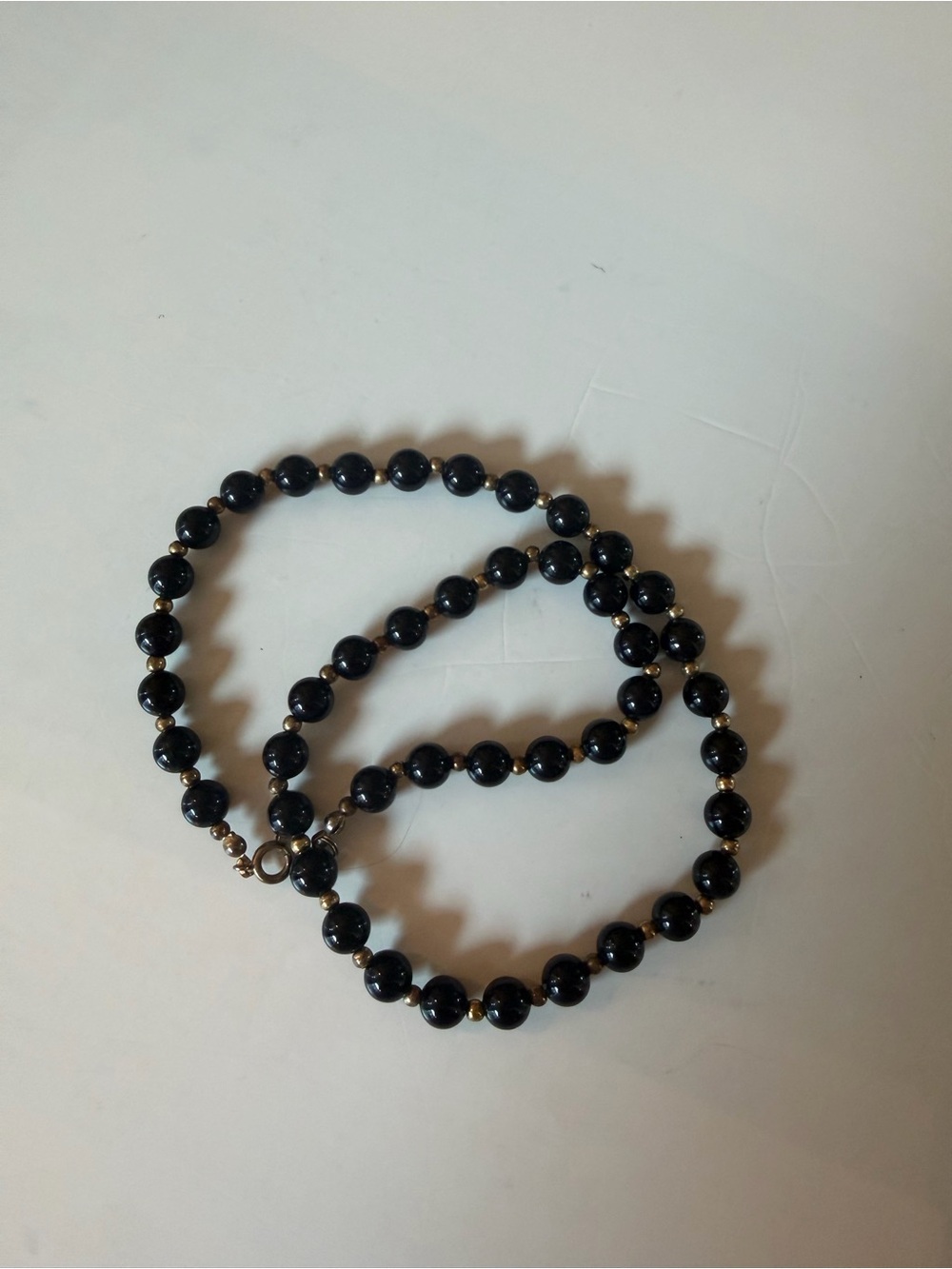 Black Beaded Vintage Necklace with Gold Accents